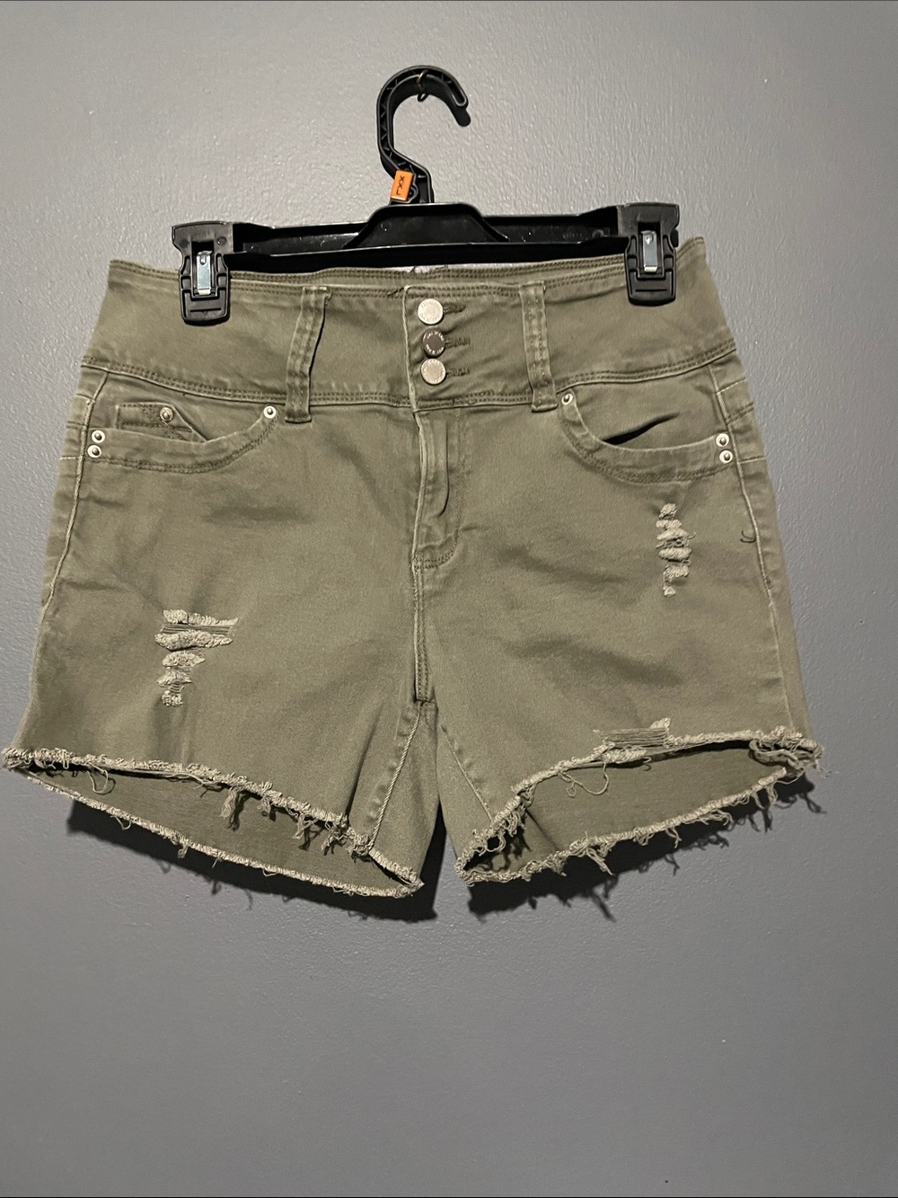 High-Rise Olive Green Distressed Women’s Shorts